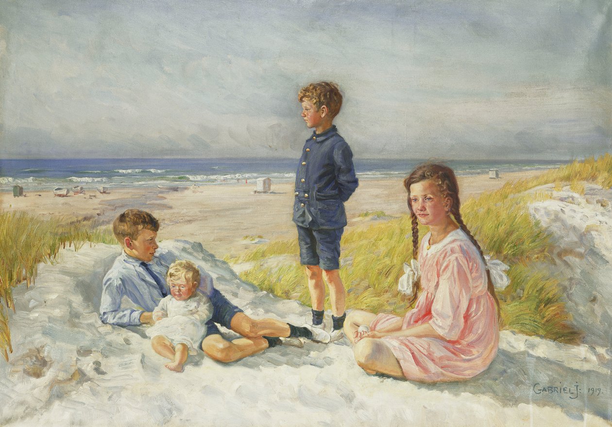 Erik, Else, Ove a Birthe Schultz na pláži od Gabriel Oluf Jensen