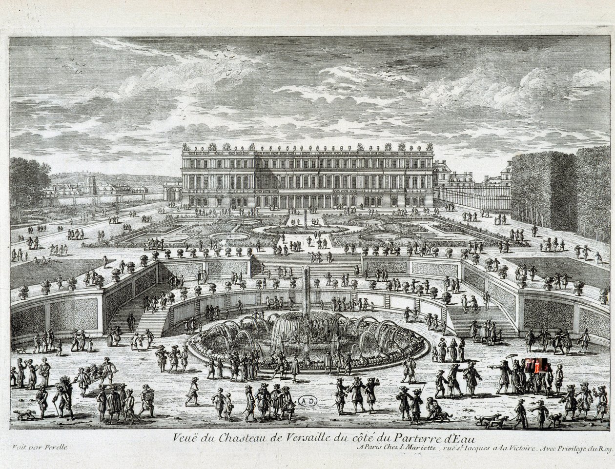 Pohled na zámek Versailles ze strany vodní postele - od Perelle, konec 17. století od Gabriel Perelle