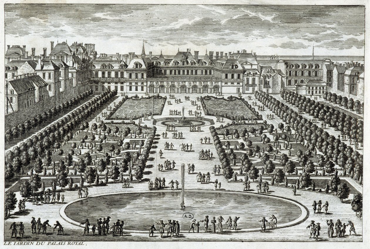 Pohled na Parc du Palais Royal v Paříži. Rytina Perelle, konec 17. století. od Gabriel Perelle