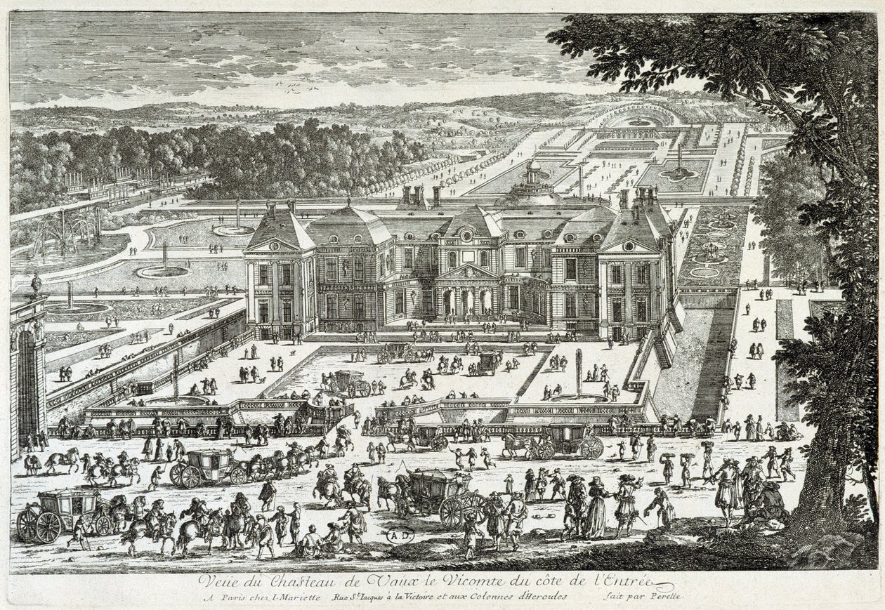 Pohled na hrad Vaux Le Vicomte (Vaux-Le-Vicomte) ze vstupní strany (zahrady od Le ours) - od Perelle, konec 17. století od Gabriel Perelle