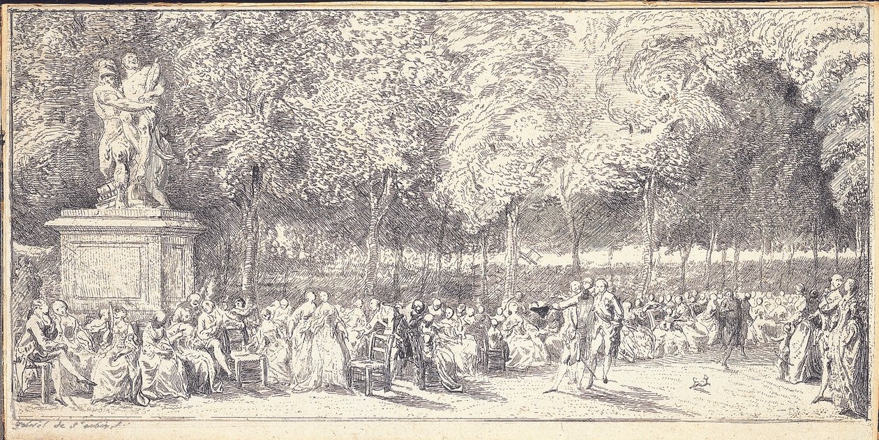 Setkání v Tuileries Gardens kolem sochy, 1760 od Gabriel de Saint Aubin