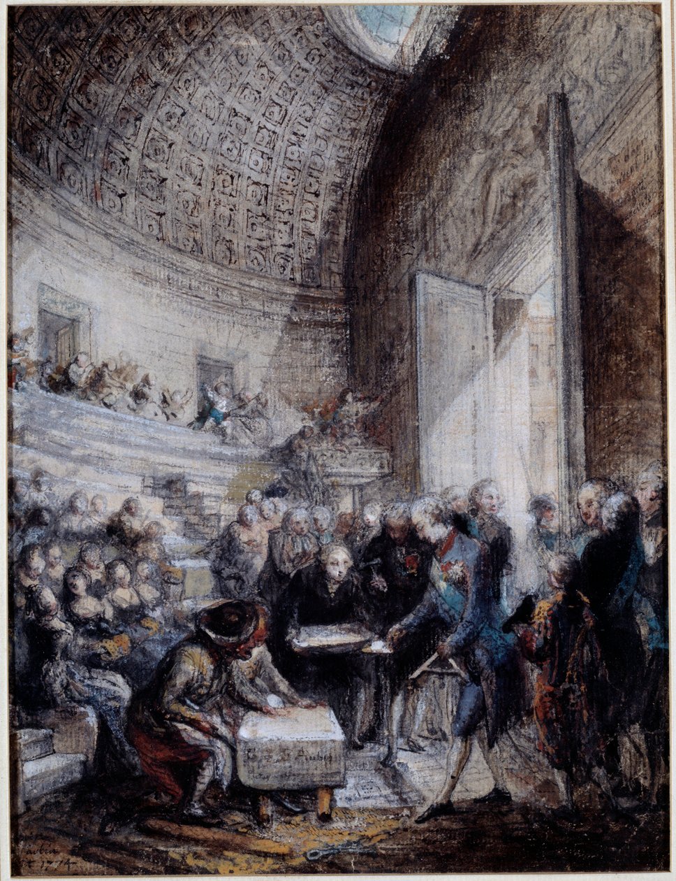 Slavnostní otevření amfiteátru královské chirurgické školy králem Ludvíkem XVI. (1754-1793) 14.09.1774 Gouache de Gabriel de Saint Aubin (1724-1780) Paříž 18. století, Musee Carnavalet od Gabriel de Saint Aubin