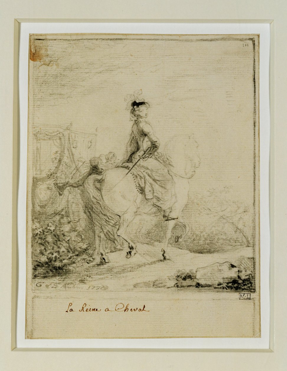 Marie Antoinetta na koni ... od Gabriel de Saint-Aubin