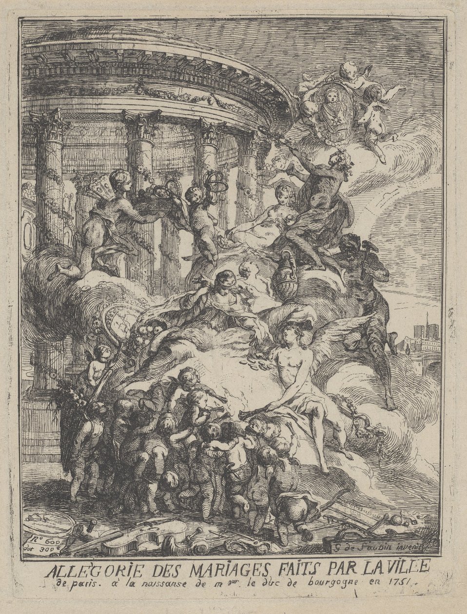 Alegorie sňatků města Paříže při narození vévody z Burgundska, 1751 od Gabriel de Saint Aubin