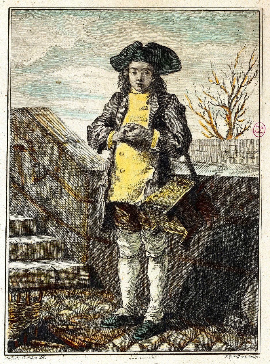 Staré metiery: čistič bot nebo čistič bot. Rytina Gabriela de Saint Aubin (1724-1780) Pařížské muzeum Carnavalet z 18. století od Gabriel de Saint Aubin