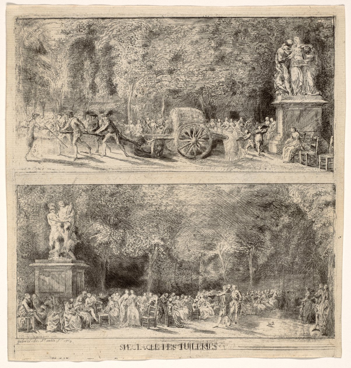 Scény z Tuileries: Židle a vodní vozík, 1760, retušováno 1763 od Gabriel de Saint Aubin