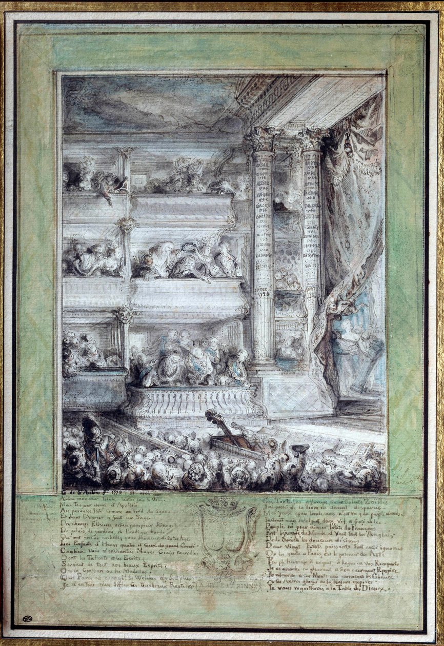 Korunovace Voltaira (1694-1778) v Theater Francais 12.04.1778 Akvarel od Gabriela Jacquese de Saint-Aubin (1724-1780) Sun. 0,35x0,24 m Paříž, musee du Louvre od Gabriel de Saint Aubin