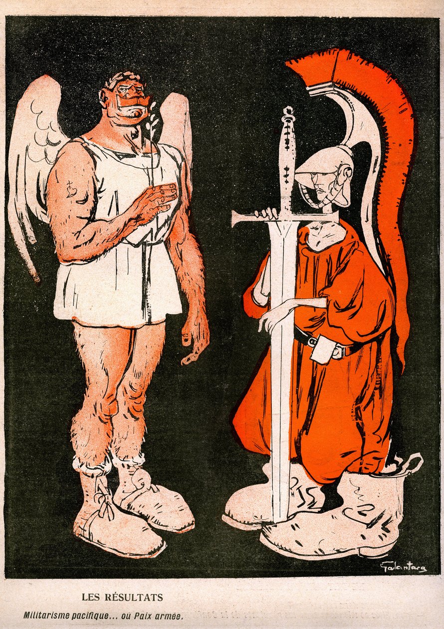 Válka a mír. Alegorie (karikatura) od Gabriele Galantary (1867-1937) na poslední obálce francouzských satirických novin „“L