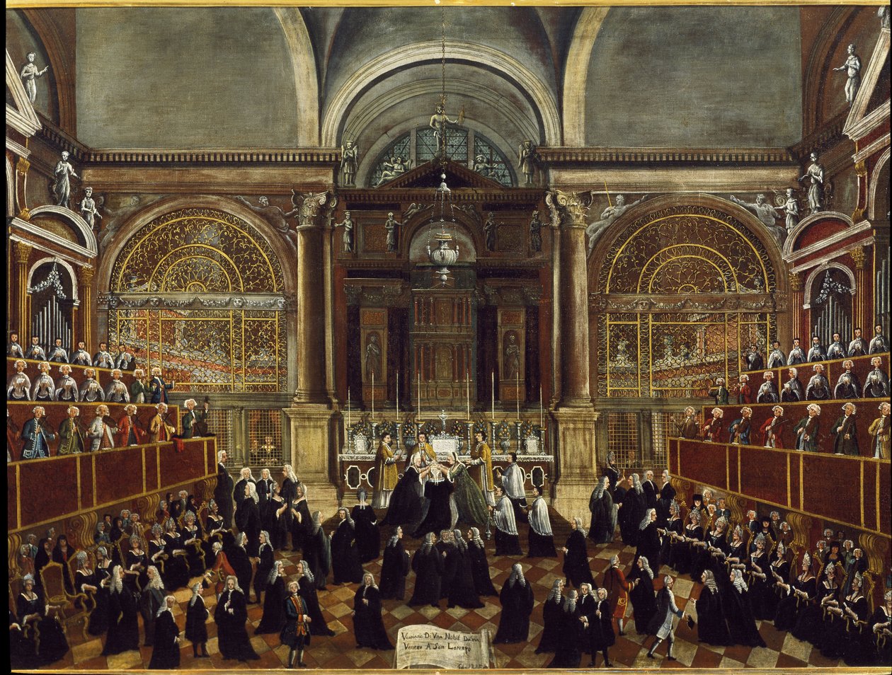 Obřad přebírání šatů jeptišky v kostele San Lorenzo v Benátkách Detailní malba Gabriele Bella (1730-1799) 1789 Rozměr 94x148 cm Benátky Fondazione “” Querini Stampalia”” od Gabriele Bella
