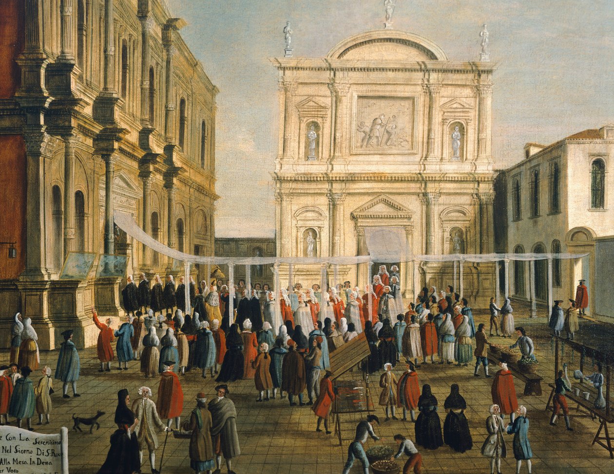 Dóže a páni v kostele San Rocco na Svatý den, Gabriel Bella (1730-1799) Olej na plátně, 92,5x145,5 cm, Detail od Gabriele Bella