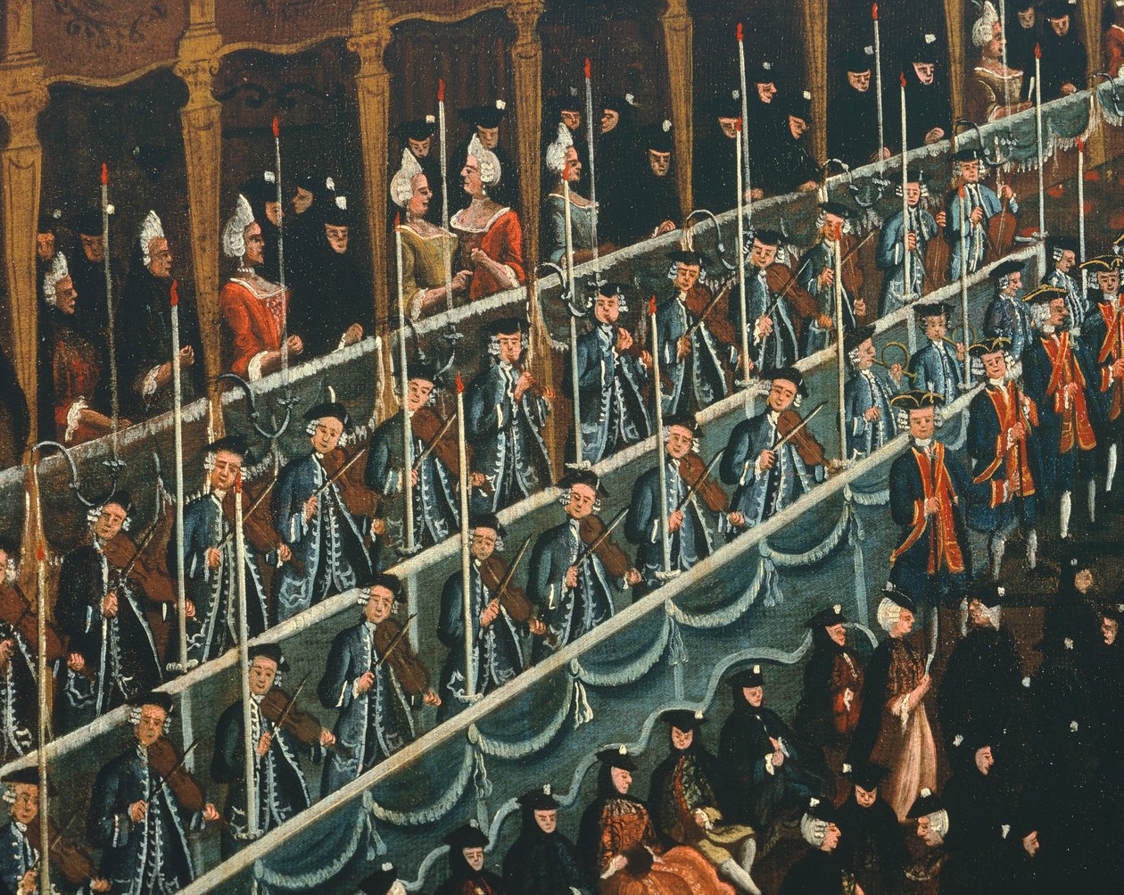 Oběd v divadle San Benito nabízený Dóžetem na počest princů severu, Benátky, Gabriel Bella (1730-1799), olej na plátně, Detail od Gabriele Bella