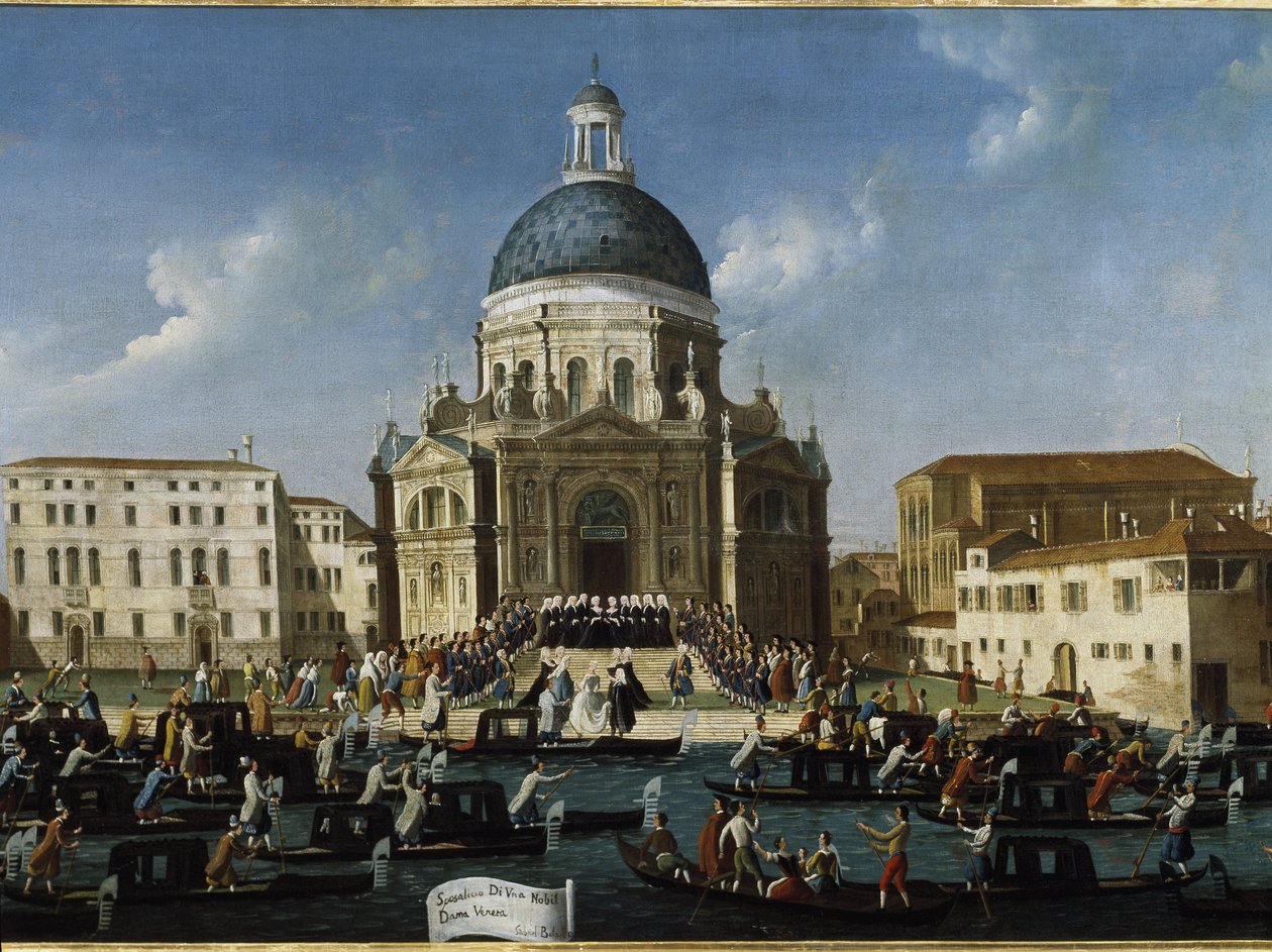 Svatba urozené dámy v Santa Maria della Salute (Svatba urozené dámy v Benátkách v Santa Maria della Salute) - Obraz Gabriele Bella (asi 1730-1799), 94x148 cm. Benátky, nadace Querini Stampalia od Gabriele Bella