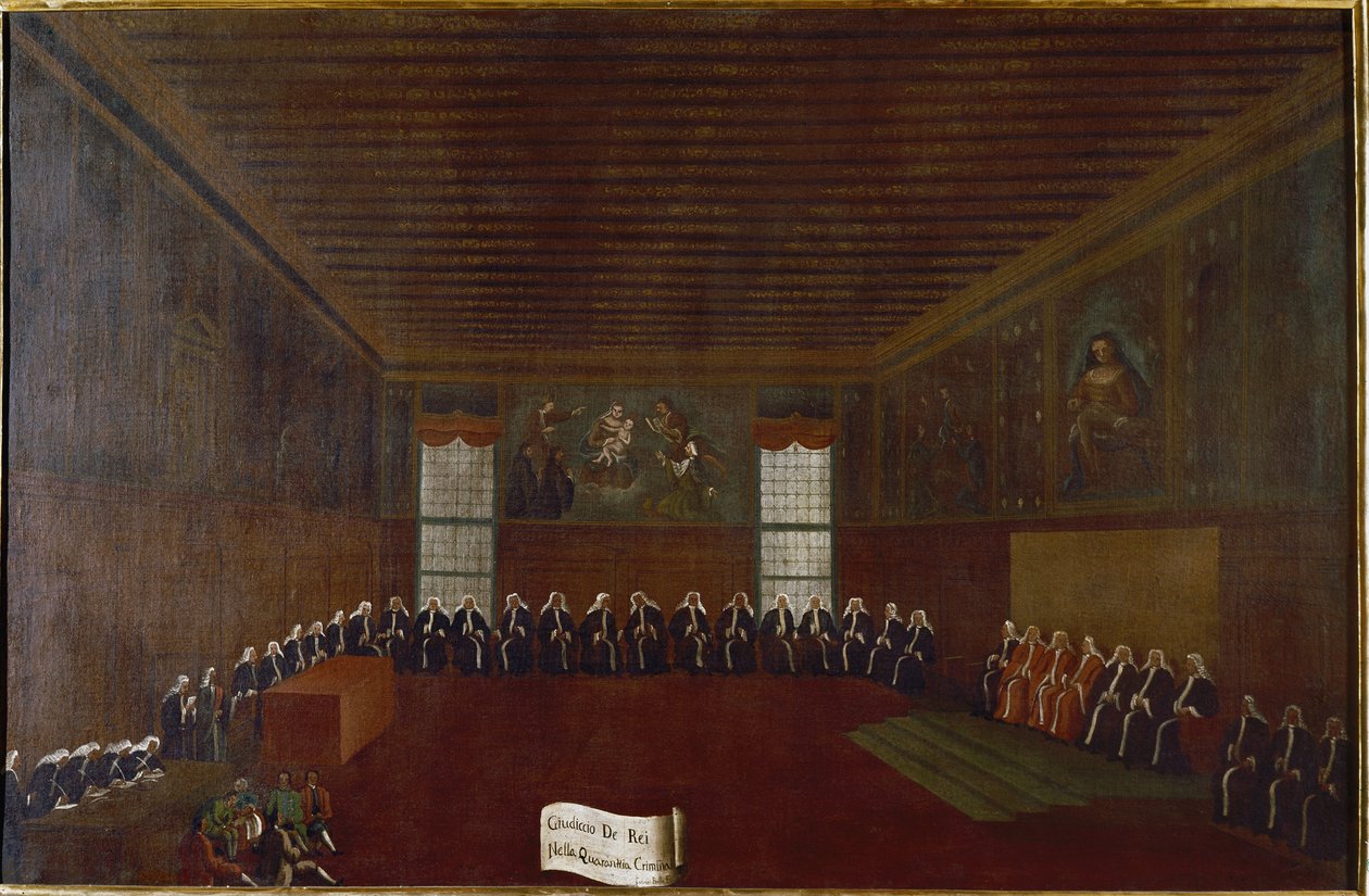 Pohled do místnosti kriminální karantény, Nejvyššího soudu nebo Rady čtyřiceti Obraz Gabriele Belly (1733-1799) Benátky 18. století, Fondazione “” Querini Stampalia”” od Gabriele Bella