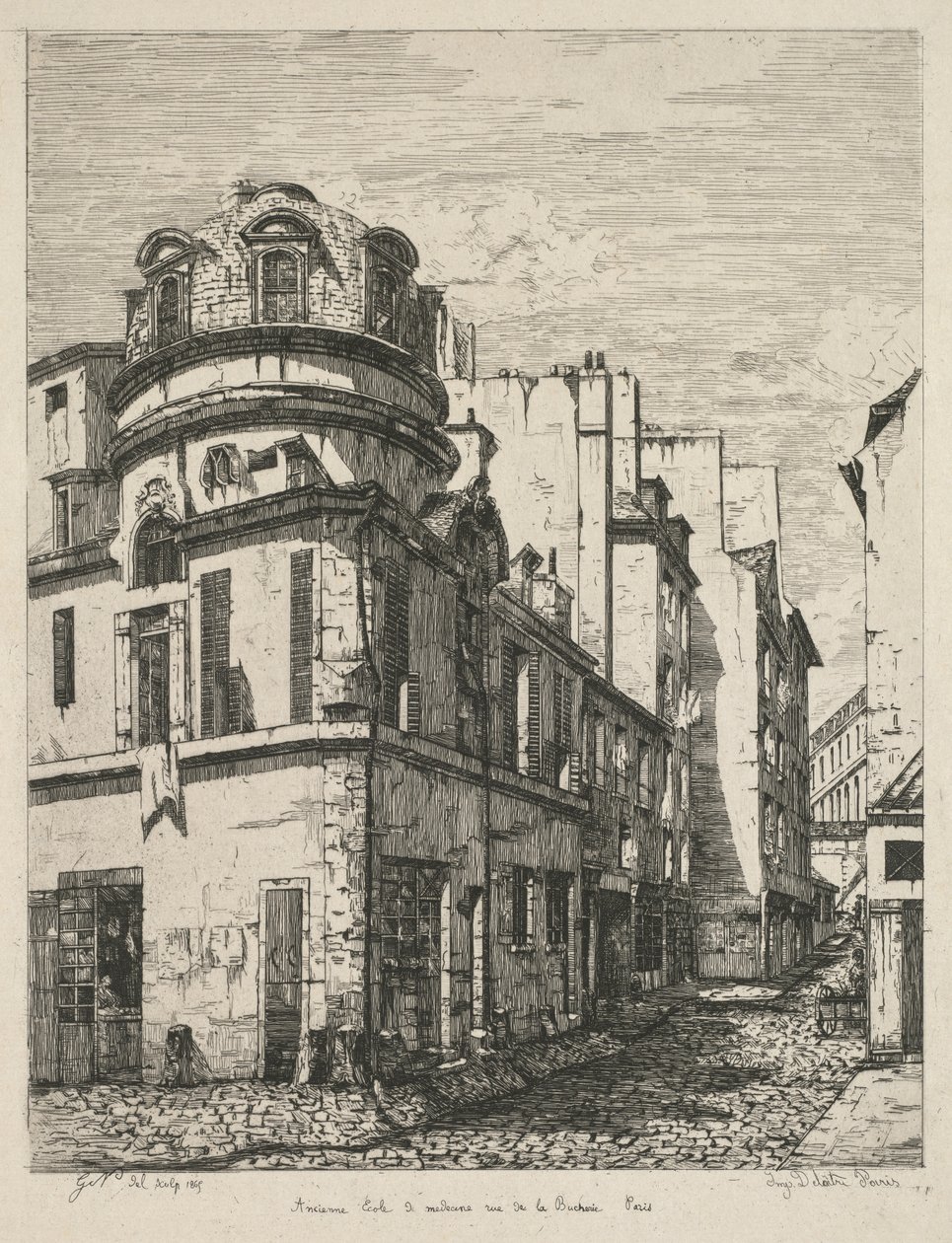 Lepty na staré Paříži: Bývalá lékařská škola rue de la Bûcherie..., 1865. od Gabrielle Marie Niel