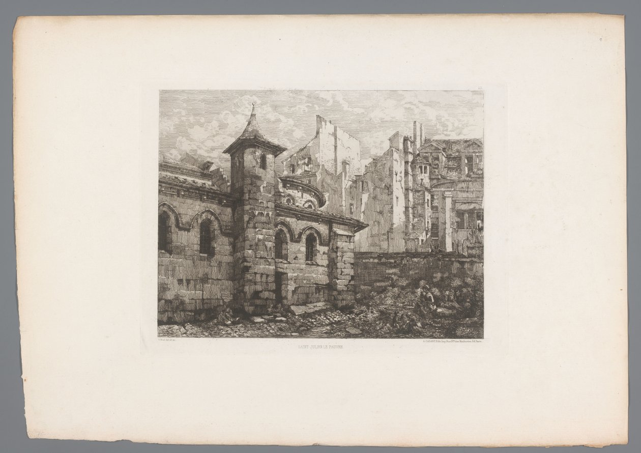 Gezicht op Saint-Julien-le-Pauvre Saint Julian The Poor (název na předmětu) Francie etsen uit 1874 (název série) Lept v roce 1874 (název série) od Gabrielle Marie Niel