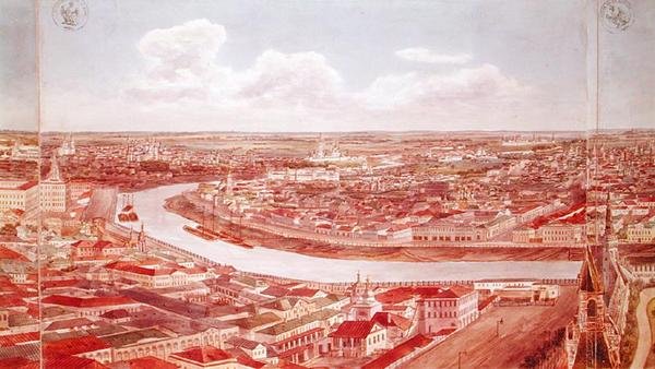 Panorama Moskvy, zobrazující řeku Moskva, 1819 (wc na papíře) (viz 170139-170146) od Gadolle