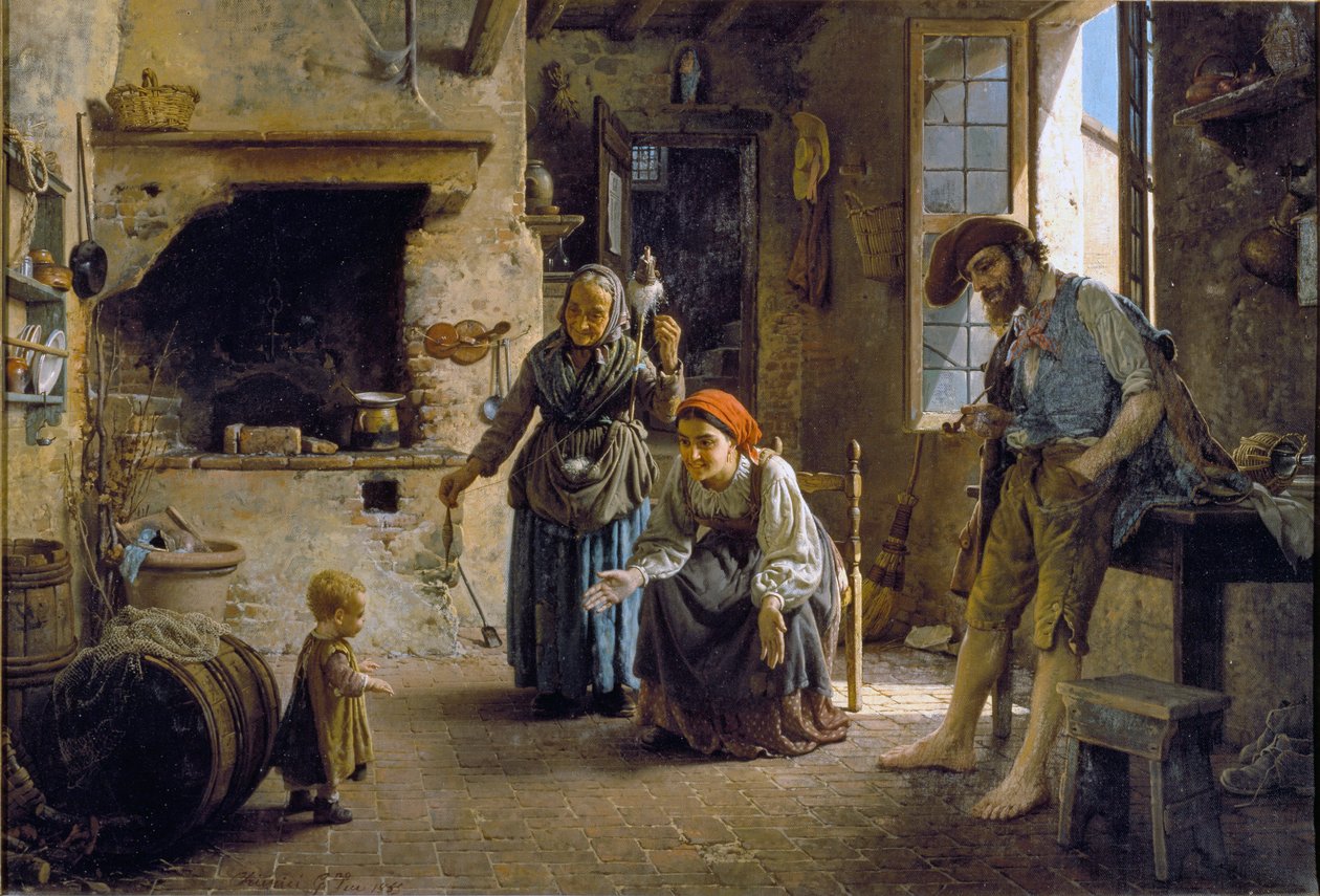 První kroky dítěte Obraz Gaetana Chierici (1838-1920) 1865 Rozměr 70x100 cm Genes, Galleria d