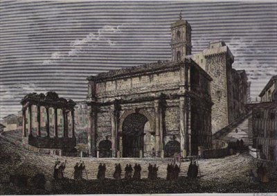 Oblouk Septima VI., Fórum, Řím, ze série od Gaetana Cottafaviho, kolem roku 1850 (ocelová rytina) od Gaetano Cottafavi
