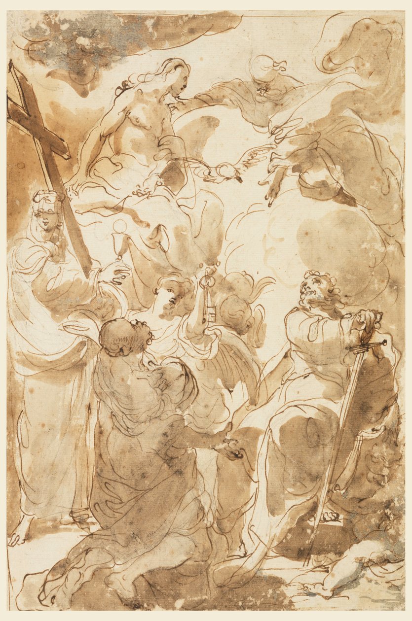 Kresba, Trojice a apoštolové, svatý Petr a svatý Pavel, 1770-80 od Gaetano Gandolfi