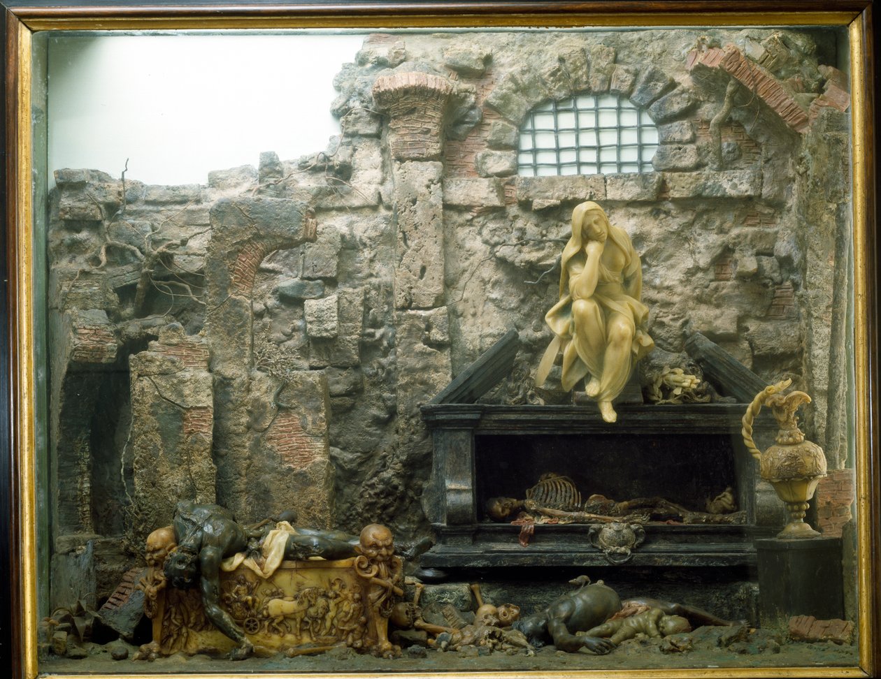 Divadlo smrti: Vanitas (kombinovaná média) od Gaetano Giulio Zumbo