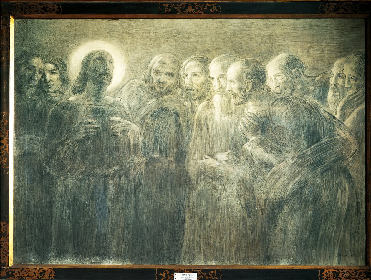 Kristus mezi apoštoly, Gaetano Previati (1852-1920), uhel na plátně od Gaetano Previati