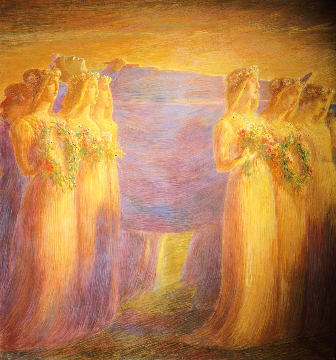 Pohřeb panny, Gaetano Previati (1852-1920), Detail střední části od Gaetano Previati