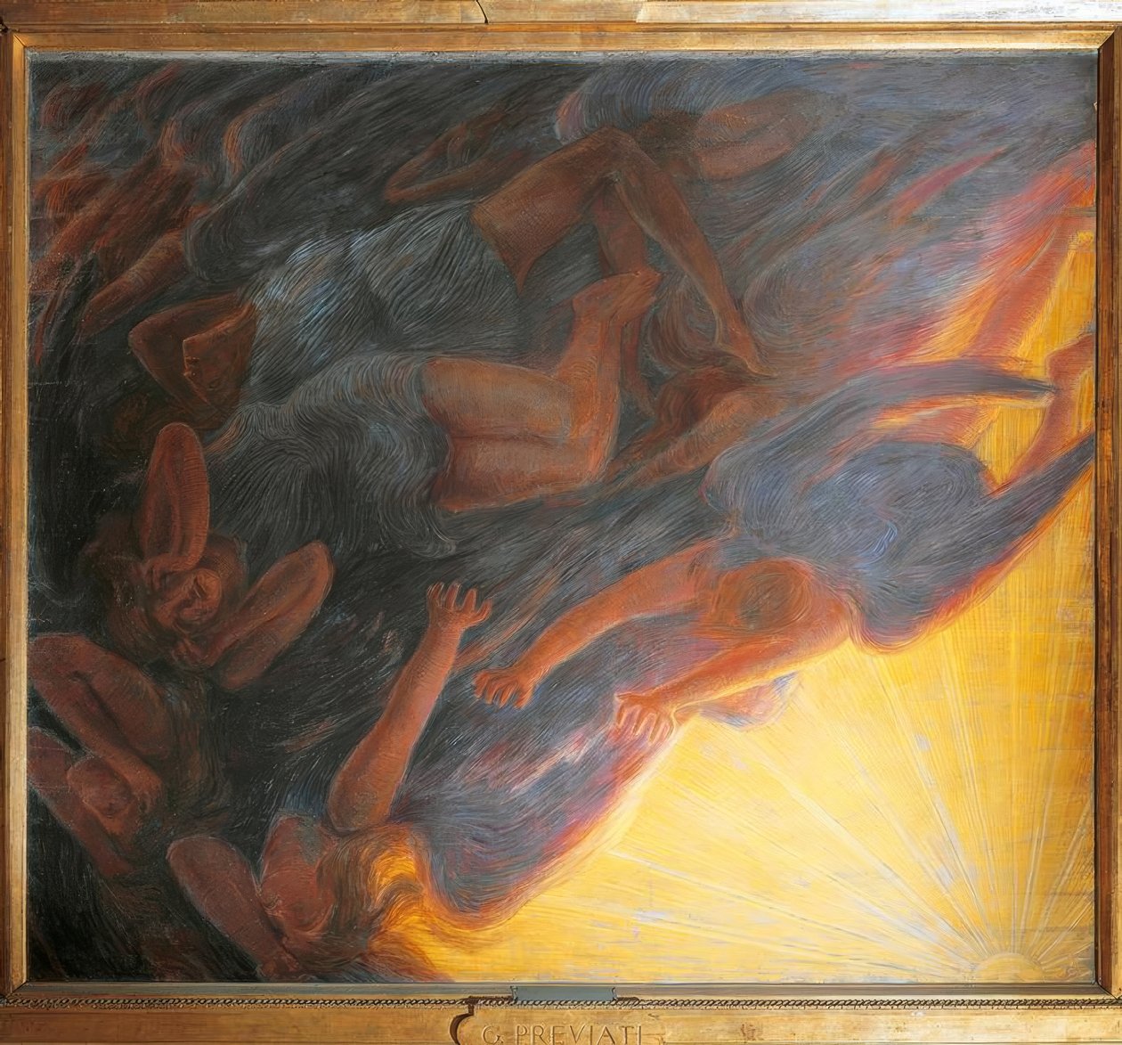 Pád andělů, triptych centrální panel, 1913, od Gaetano Previati