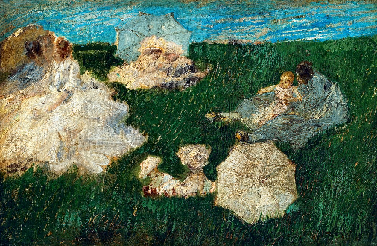 Žena s dětmi v zahradě od Gaetano Previati