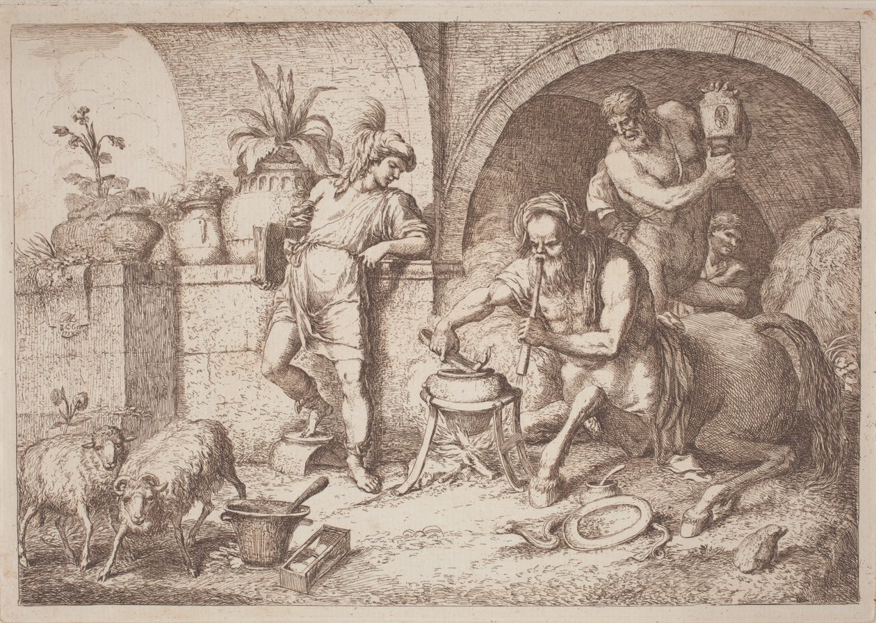 Chiron učí magii Achilla od Gaetano Zompini, after Giovanni Benedetto Castiglione