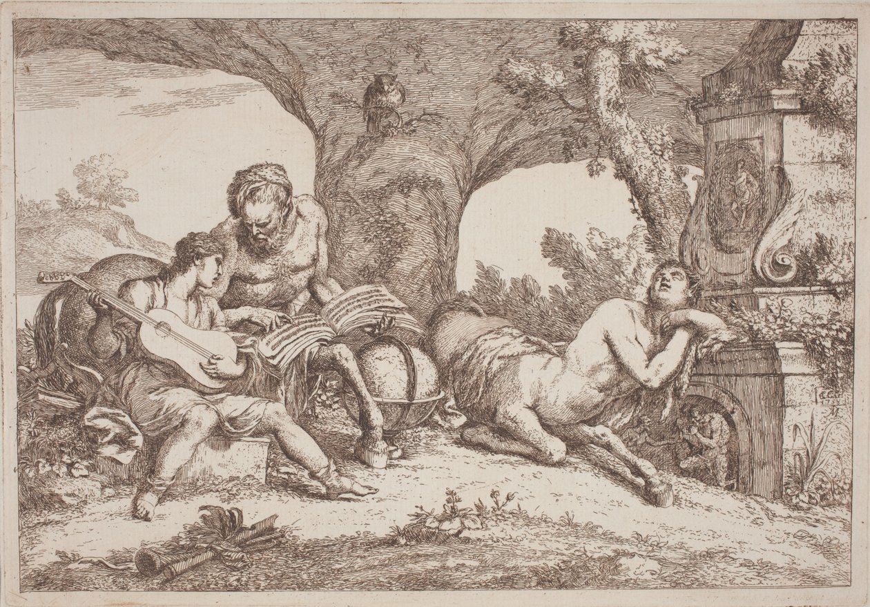 Chiron učí hudbu Achilla od Gaetano Zompini, after Giovanni Benedetto Castiglione