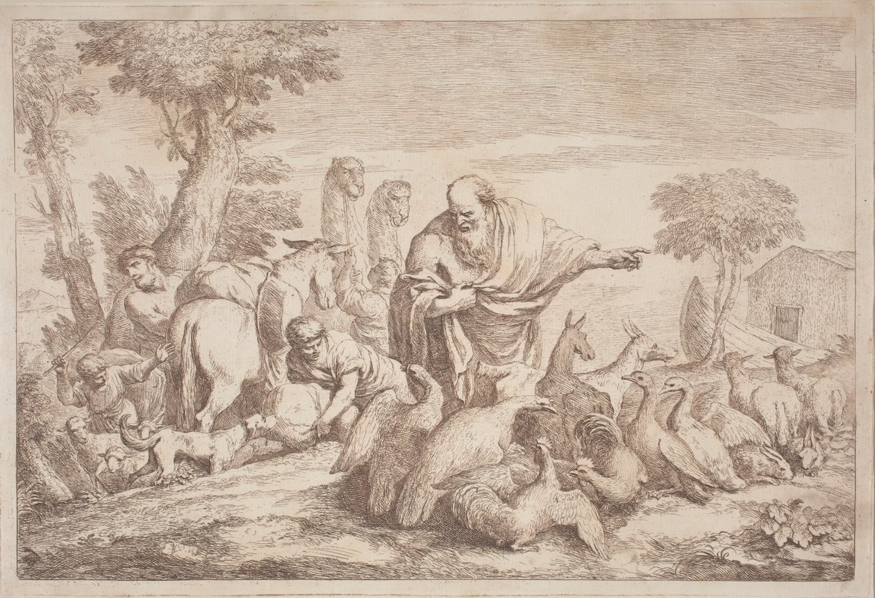 Noe vede zvířata do archy od Gaetano Zompini, after Giovanni Benedetto Castiglione