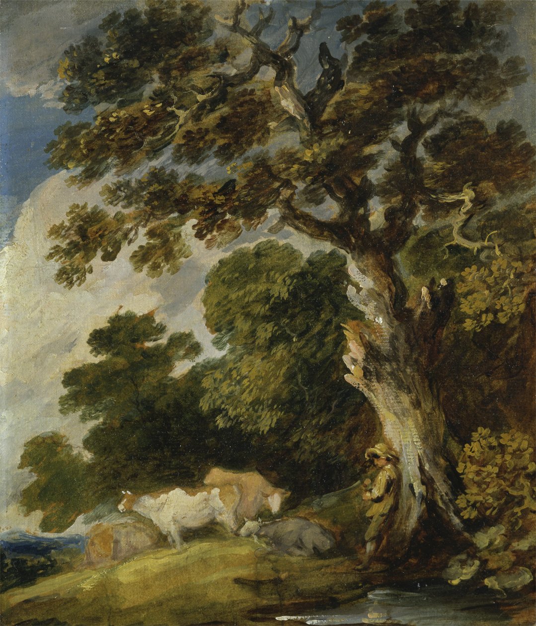 Zalesněná krajina s dobytkem a pastevci (olej na papíře na plátně) od Gainsborough Dupont