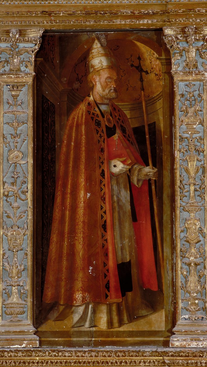 Polyptych Narození Páně, boční panely se svatými Petrem, Pavlem, Klementem a Magdelenou, detail svatého Klementa od Galeazzo and Aleni Tommaso fl.1505 15) Campi