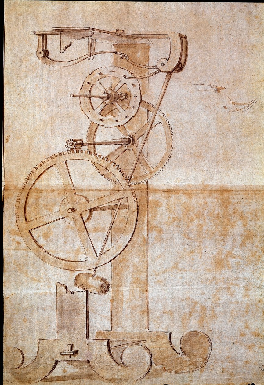 Hodiny vážicí kyvadlo studoval italský astronom a fyzik Galileo Galilei dit Galilee (1564-1642) v roce 1638 k měření času. Výkres. Florencie, Národní knihovna od Galileo Galilei