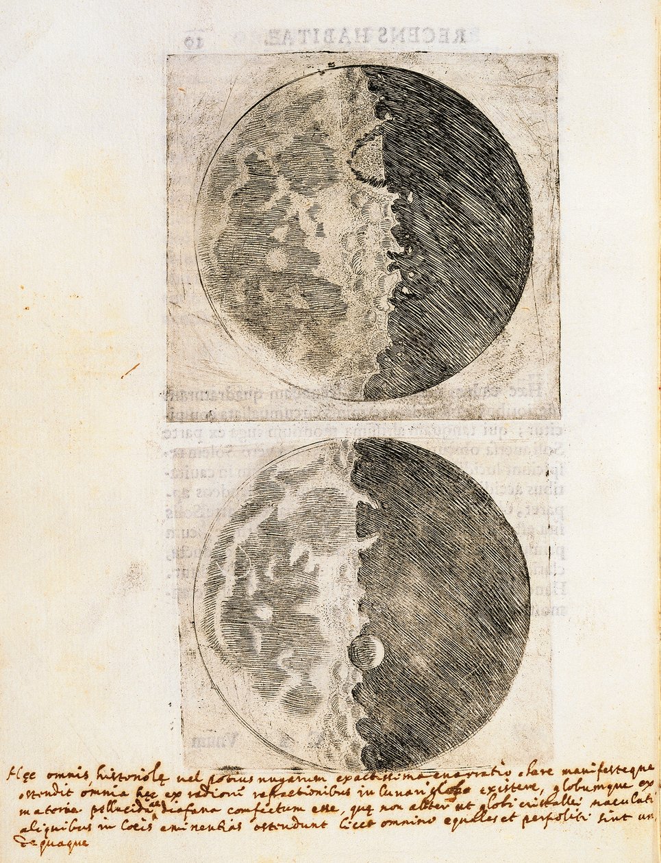 Sidereus Nuncius (Hvězdný posel) s kresbami fází a povrchu Měsíce od Galileo Galilei