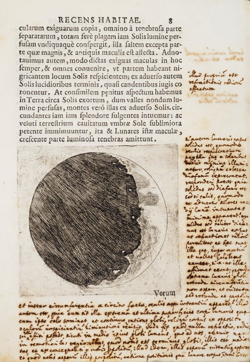 Sidereus Nuncius (Hvězdný posel) s kresbami fází a povrchu Měsíce od Galileo Galilei