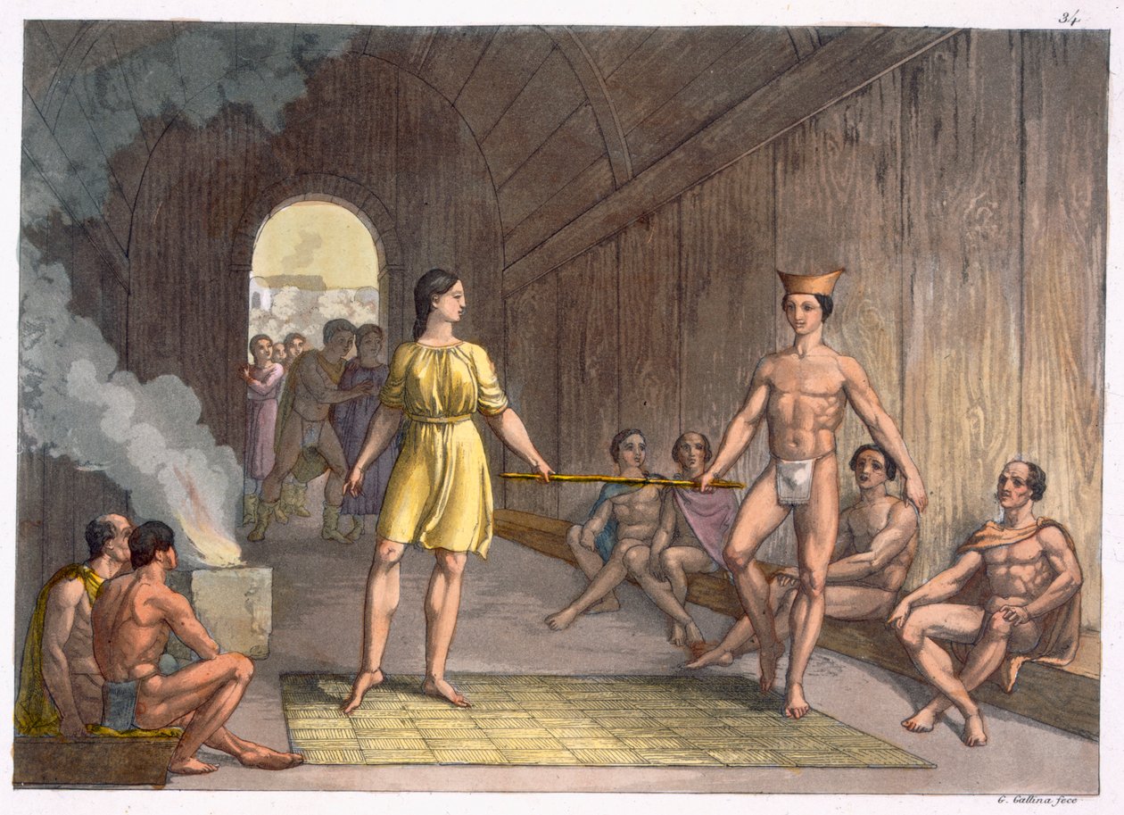 Svatební obřad kanadských Indiánů, z „Le Costume Ancien et Moderne“, svazek I, deska 34, od Julese Ferraria, vydáno kolem 20.–30. od Gallo Gallina