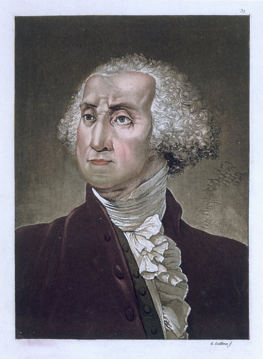 Portrét George Washingtona, z knihy "Le Costume Ancien et Moderne" od Julese Ferraria, cca 1820 od Gallo Gallina