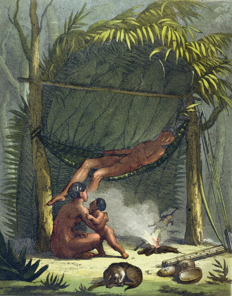 Pohled na chatu Puri v Brazílii, cca 1820 od Gallo Gallina