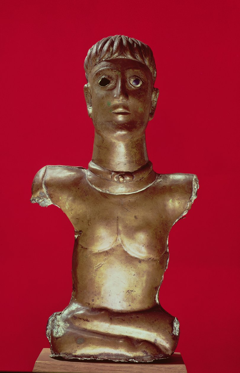 Postava boha s točivým momentem sedícího se zkříženýma nohama, z Bournay (Essonne) (bronz) od Gallo Roman