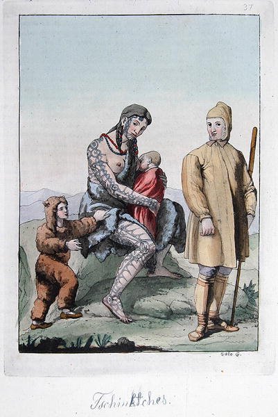 Čukčský pár se svými dětmi, ilustrace z 