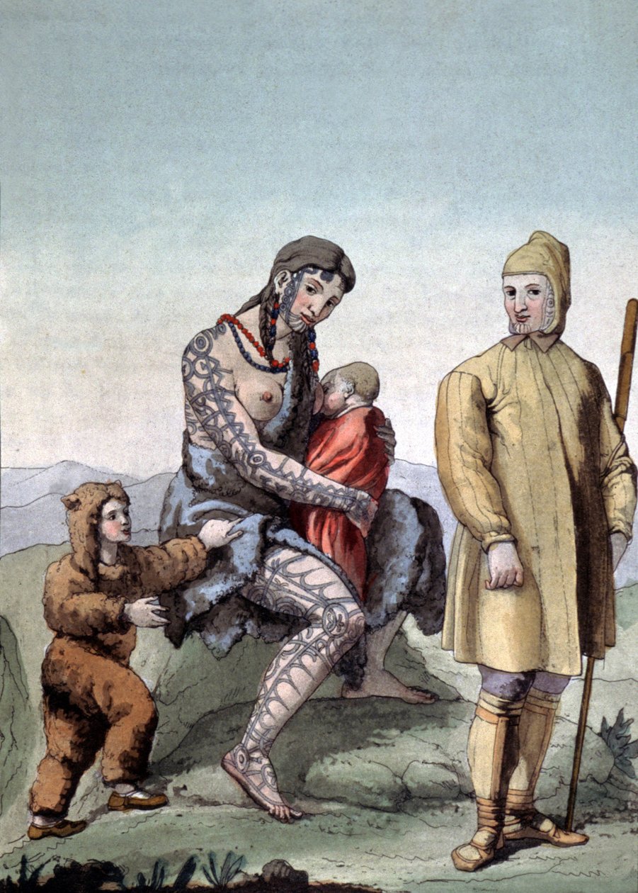 Čukotská rodina, kolem roku 1810 (rytina) od Gallo Gallina
