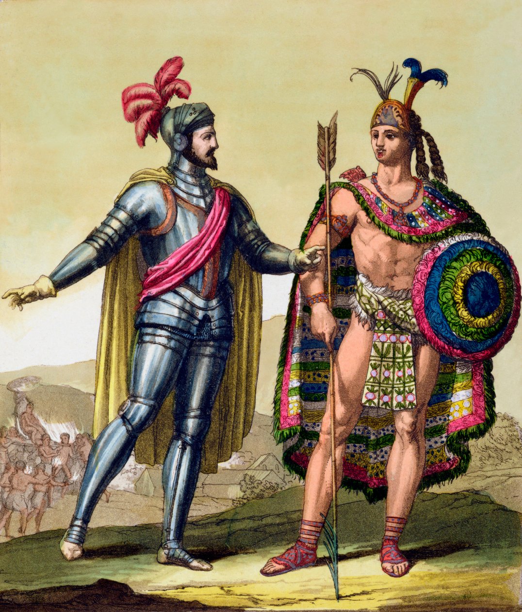 Setkání mezi Hernando Cortes a Montezuma II, Mexiko, 1519 c1820-1839 od Gallo Gallina