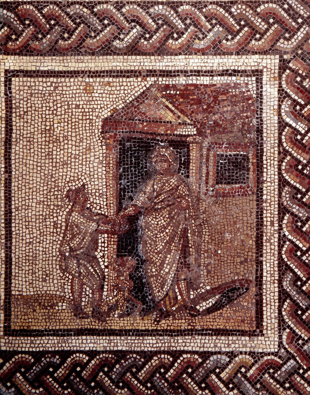 Gallo Roman Art: mozaiková dlažba představující rustikální kalendář. Slavnostní scéna. Konec 2., začátek 3. století po JC. Ze Saint-Romain-en-Gal (Rhone). Saint Germain en Laye, Národní muzeum archeologie od Gallo Roman
