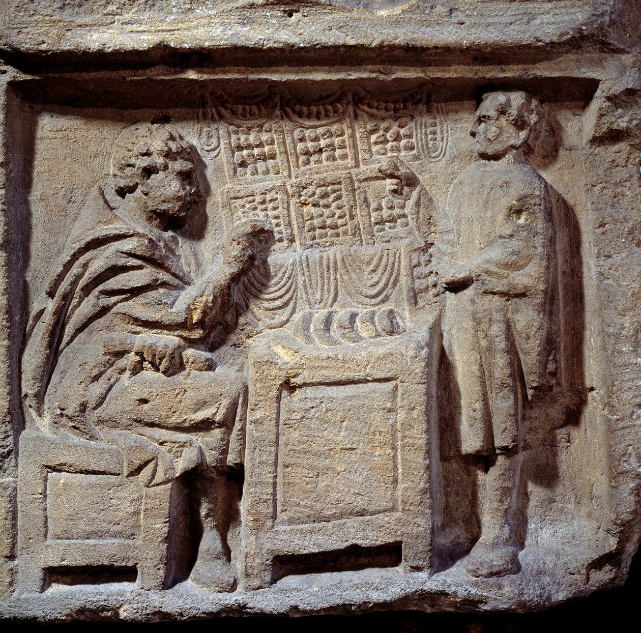 Art Gallo Romain: pekárna. Klient kupuje chleba od pekaře. Metz, Musee des Beaux Arts. od Gallo Roman Gallo Roman
