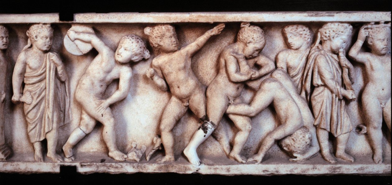 Gallo římské umění (galloroména): mramorový vlys ze sarkofágu zobrazující hrající si děti. Paříž, muzeum Louvre od Gallo Roman Gallo Roman