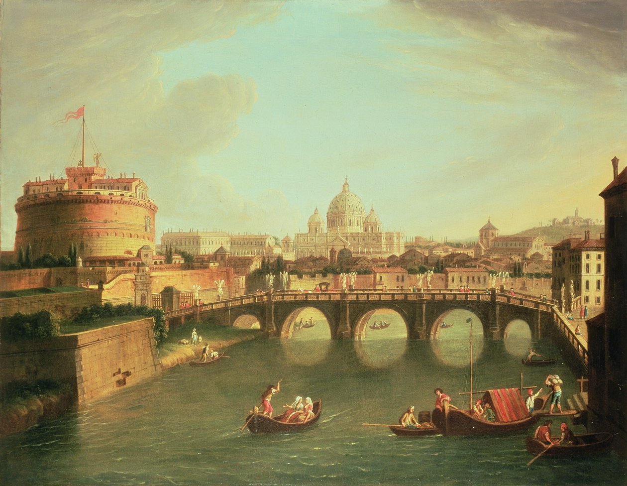 Pohled na Řím s mostem a Castel St. Angelo u Tibery od Gaspar van Wittel