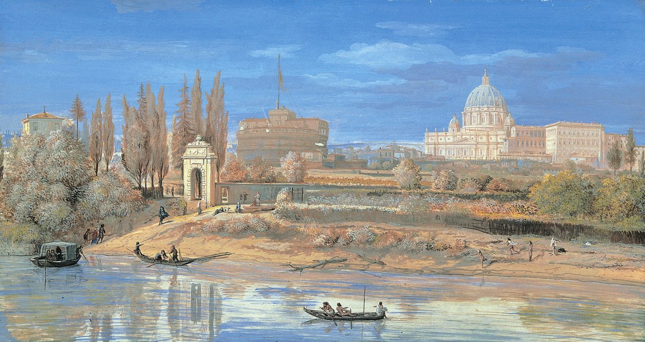 Pohled na hrad SantAngelo a Vatikán z Prati di Castello od Gaspar van Wittel