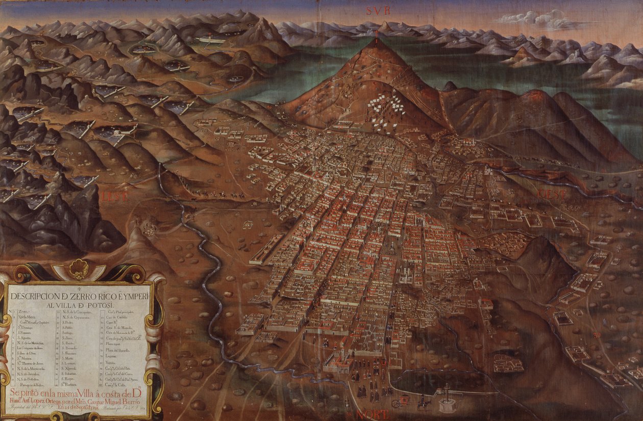 Popis Cerro Rico a císařské obce Potosi, 1758 od Gaspar Miguel de Berrio