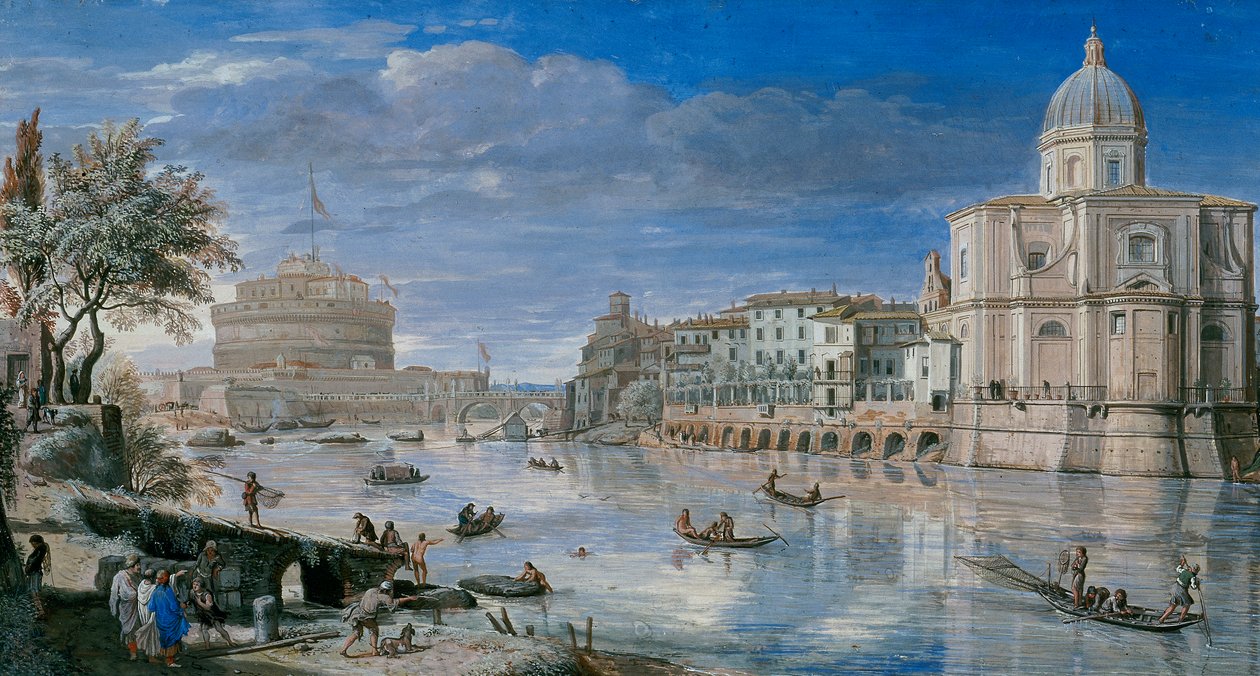 Pohled na Řím s Castel SantAngelo od Gaspar van Wittel